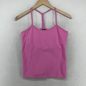 EILEEN FISHER Tank Top S Stretch Cotton Jersey T-Strap Cami Shelf Bra Pink USA